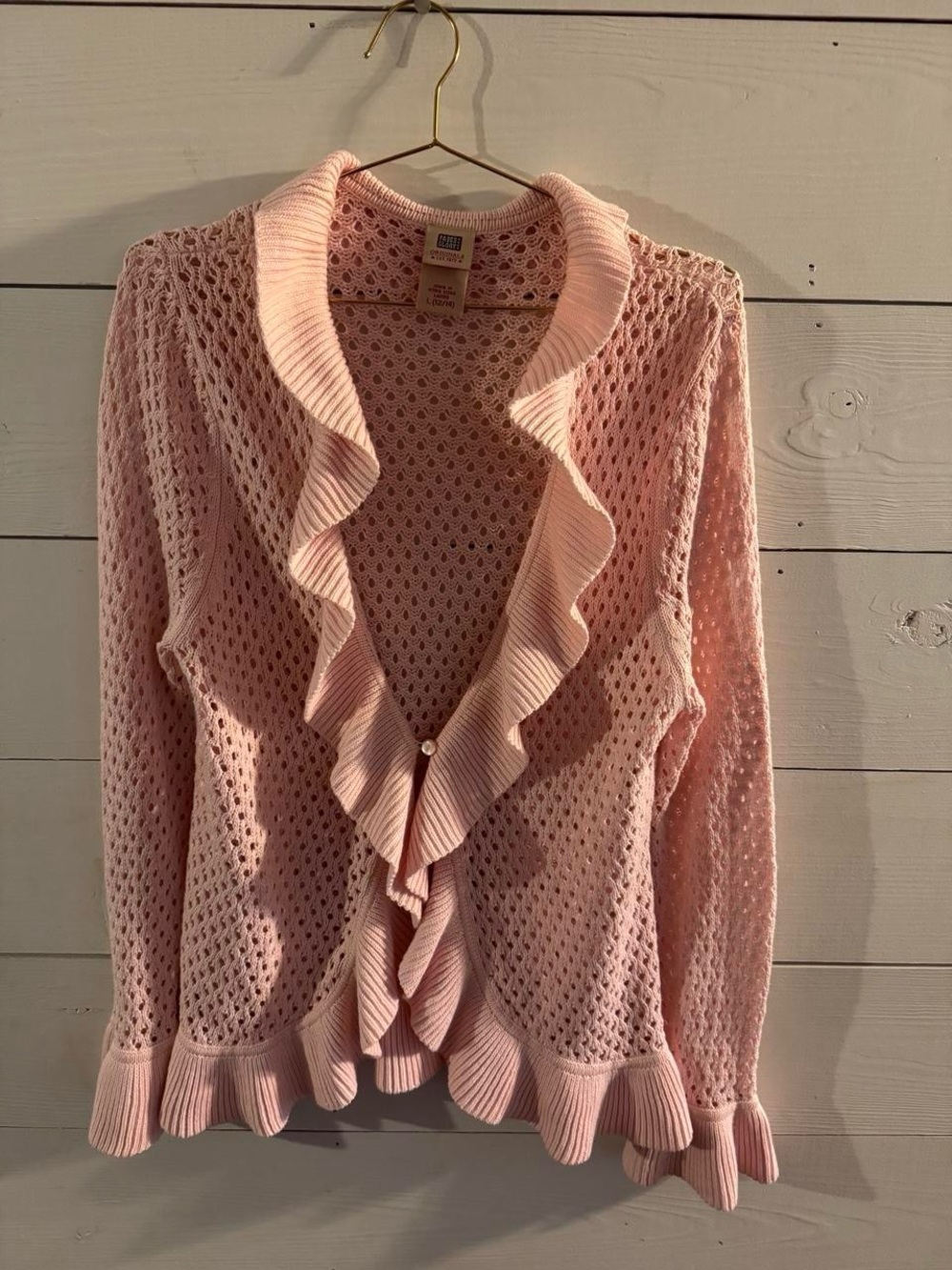 Faded Glory Light Pink Ruffle Open Knit Cardigan